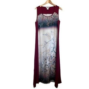 Citron Santa Monica Ombre Color Block Twig Midi/Maxi Dress 100% Silk Size Large